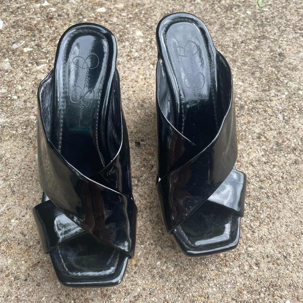 Jessica Simpson Black Mules with Geometric Toe
